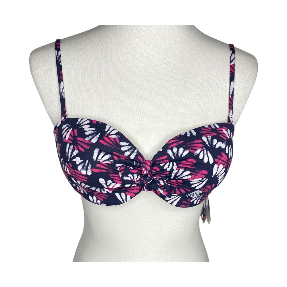J. Crew Twist Underwire Bikini Top 32D Navy Pink Floral Retro Beach Swimwear NWT